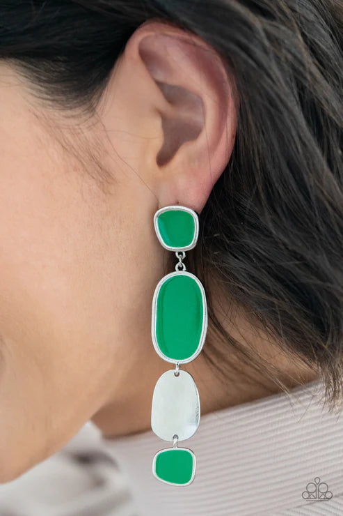 Paparazzi ♥ All Out Allure - Green ♥ Post Earrings